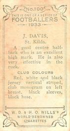 1933 Wills's Victorian Footballers (Small) #100 Jack Davis Back